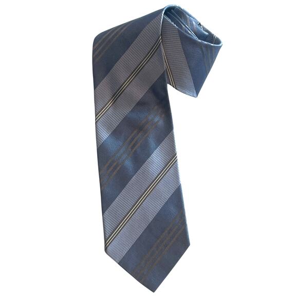 Giorgio Armani Light Blue & Silver Striped Silk Tie Made in Italy Necktie - Picture 2 of 5